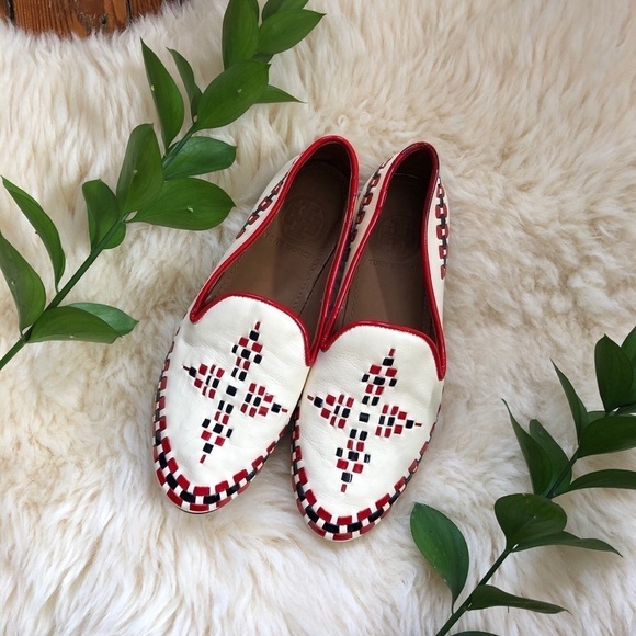 Tory Burch Marlow Leather Embroidered Loafer Flats